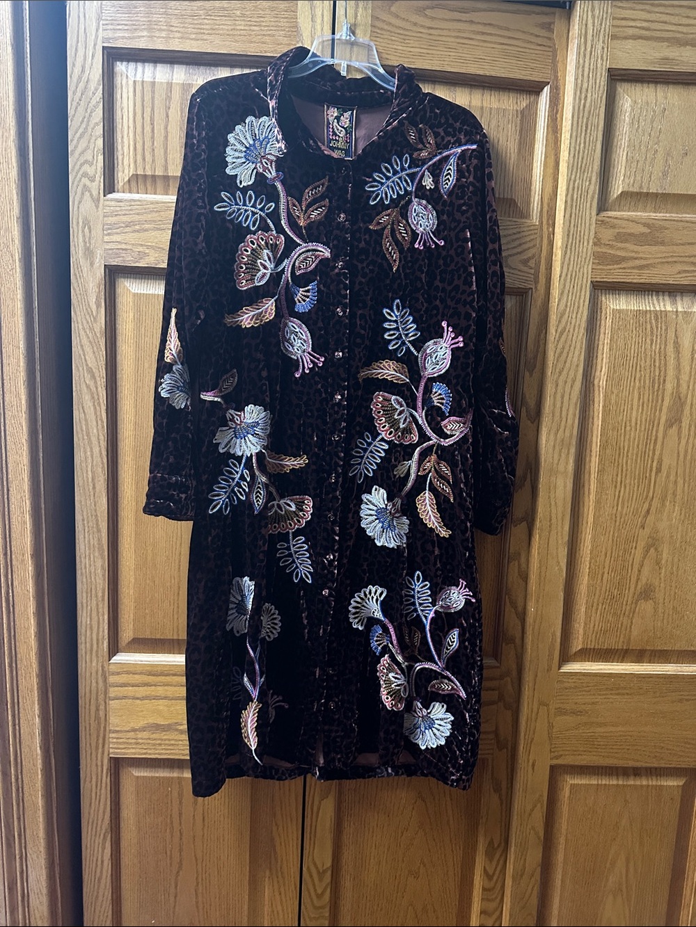 Johnny Was Velvet Long Sleeve Embroidered dress or cardigan